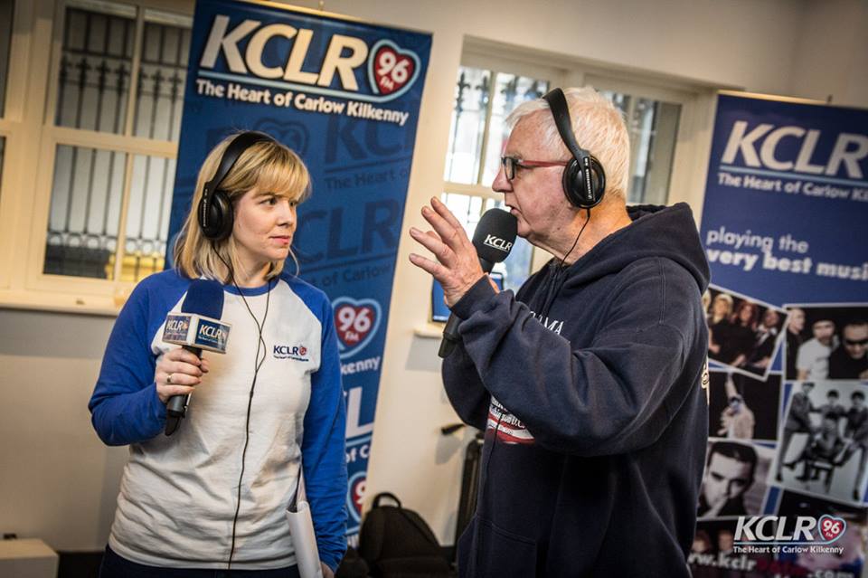 Eimear Ní Bhraonáin (producer) pictured in KCLR's Carlow studio on Dublin Street with presenter, John Masterson.
