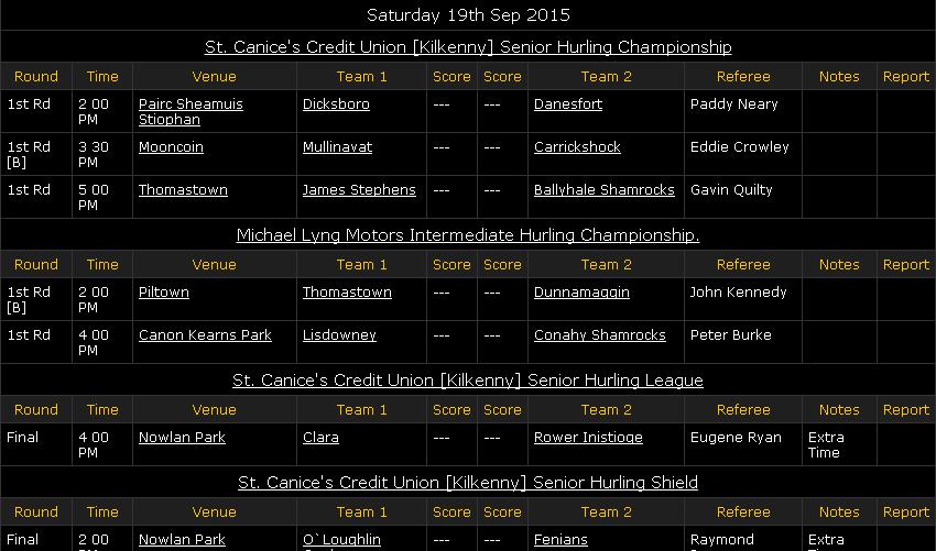 Fixtures for the Kilkenny Senior & Intermediate hurling championships