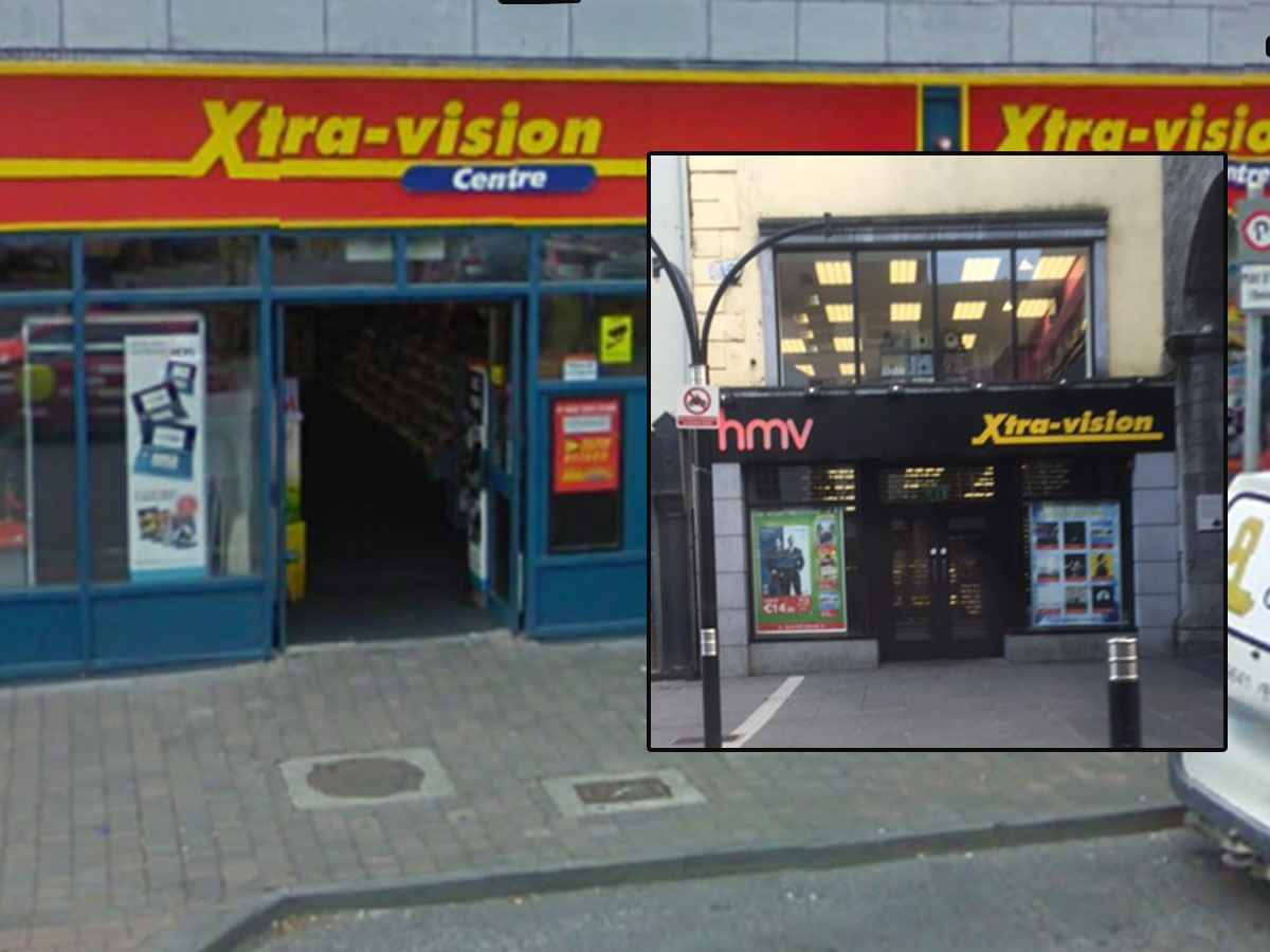 Xtra-vision on Kennedy Avenue, Carlow, and (inset) HMV Xtra-vision on High Street, Kilkenny