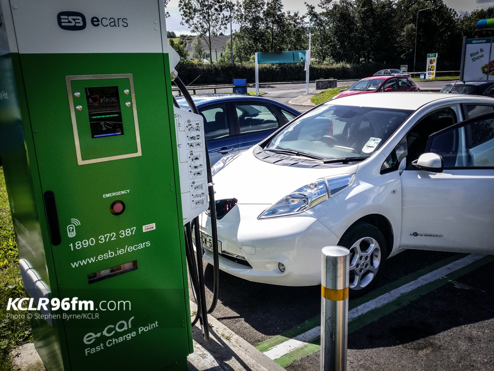 A Nissan Leaf Electric Car on a charger. Pic - Stephen Byrne/KCLR