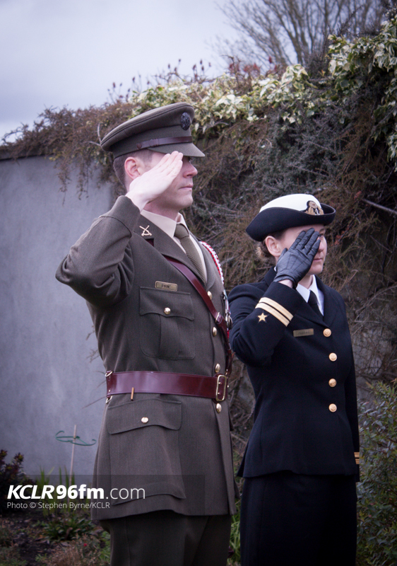 Sean Byrne, a relative of Nurse Margaret Keogh salutes the Irish Flag. Pic Stephen Byrne/KCLR