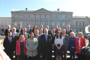 Kathleen Funchion pictured with the Sinn Fein line-up in 32nd Dail yesterday outside Leinster House(pic Twitter @sinnfeinireland)