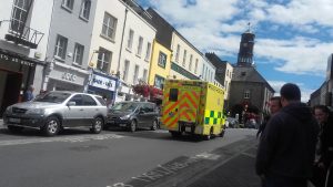 Photo: Ambulance leaves High Street, Kilkenny after stabbing |Credit: MaryAnn Vaughan, KCLR News