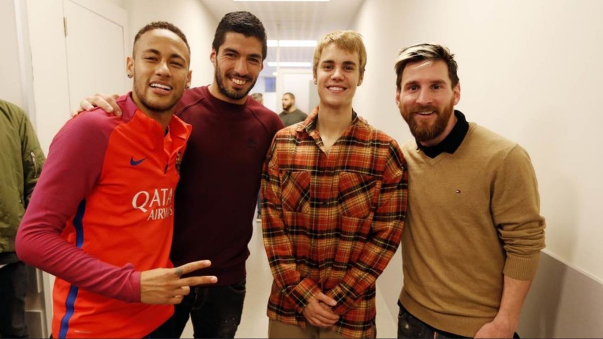 Neymar, Suarez, Bieber and Messi at Barcelona