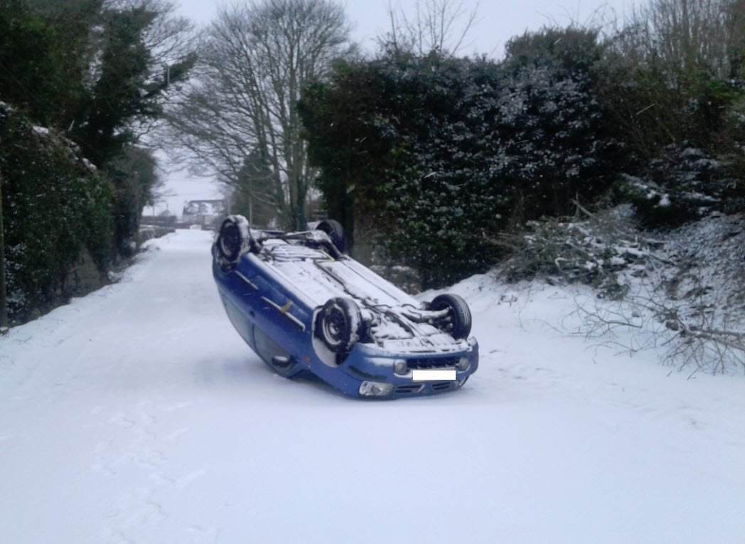 Car flipped near Freshford, Kilkenny. Photo: @kilkennynotices/Twitter