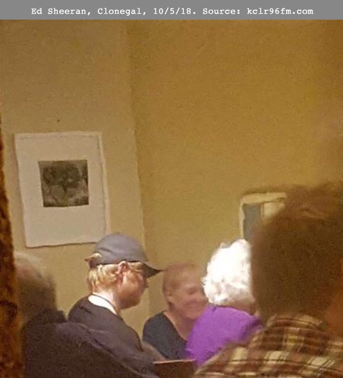 Ed Sheeran dining out at Sha-Roe Bistro, Clonegal on 10/5/18. Source: KCLR