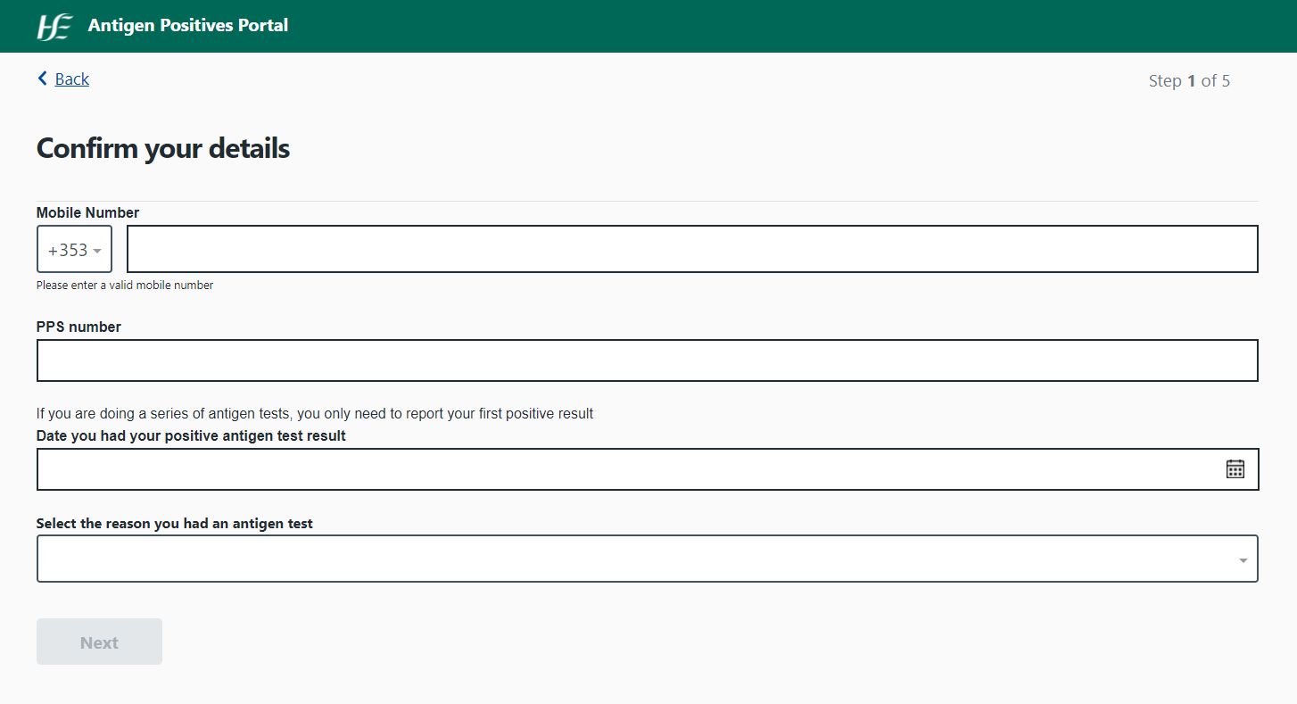 HSE portal to upload positive antigen test results opens