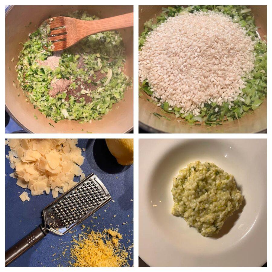 Preparing the leek & lemon risotto