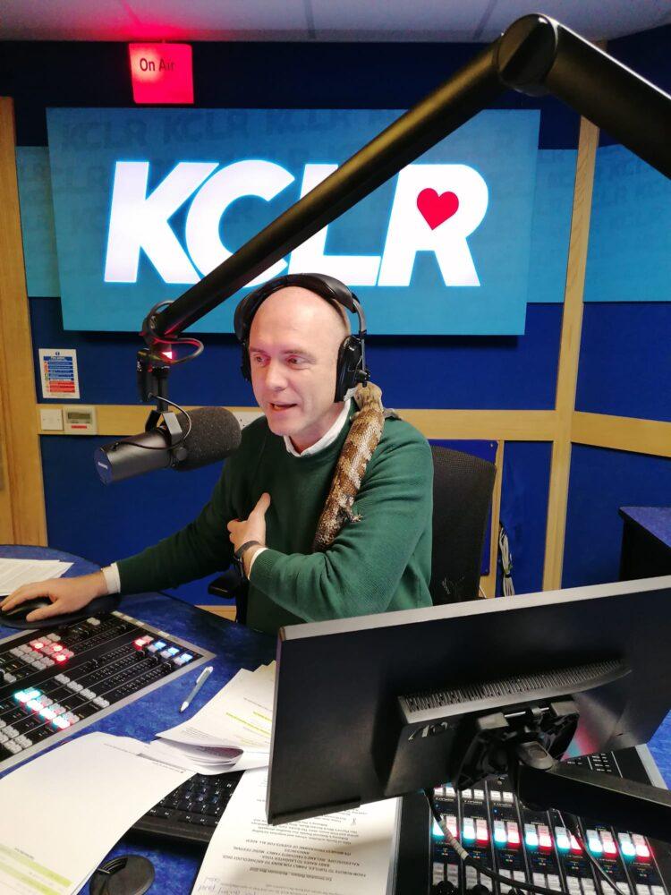 KCLR presenter Brian Redmond contends with some slithering guests