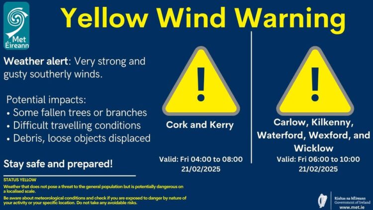Wind warnings in place for southern and eastern counties including Carlow and Kilkenny