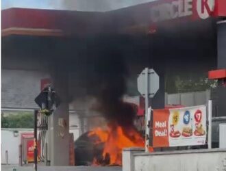 Staff at garage on Kilkenny city outskirts quick to react when car on forecourt went on fire
