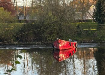 Boat on solo run on Kilkenny city stretch of River Nore