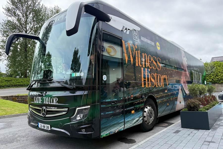 Witness History: Katie Taylor's tour bus at KCLR HQ. Photo: Ken McGuire/KCLR