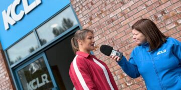Katie Taylor speaks to Edwina Grace for KCLR News. Photo: Ken McGuire/KCLR
